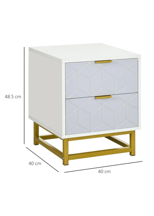 HOMCOM White Bedside Table W/ 2 Drawers (40cm x 40cm x 48.5cm) - One Size Image 3