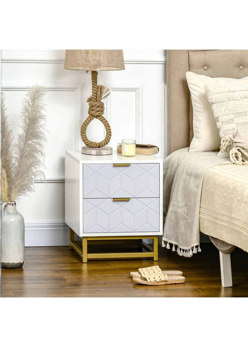 HOMCOM White Bedside Table W/ 2 Drawers (40cm x 40cm x 48.5cm) - One Size Image 2
