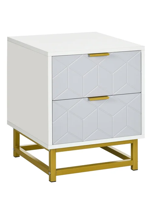HOMCOM White Bedside Table W/ 2 Drawers (40cm x 40cm x 48.5cm) - One Size Image 1
