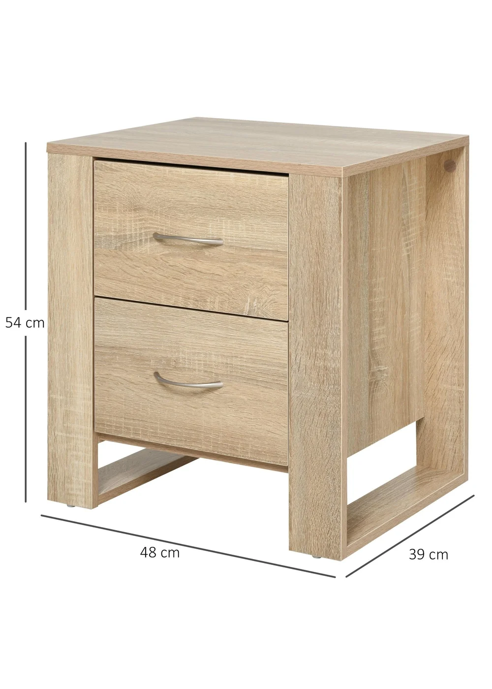 HOMCOM Brown 2 Drawer Boxy Bedside Table (48cm x 39cm x 54cm) - One Size Image 3