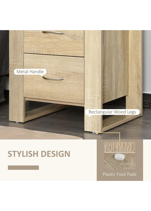 HOMCOM Brown 2 Drawer Boxy Bedside Table (48cm x 39cm x 54cm) - One Size Image 5