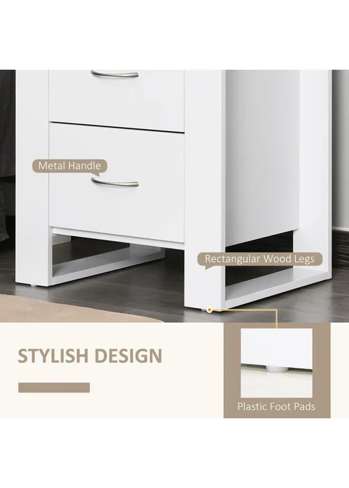 HOMCOM White 2 Drawer Boxy Bedside Table (48cm x 39cm x 54cm) - One Size Image 5