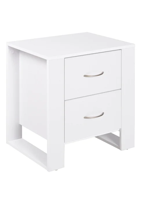 HOMCOM White 2 Drawer Boxy Bedside Table (48cm x 39cm x 54cm) - One Size Image 2