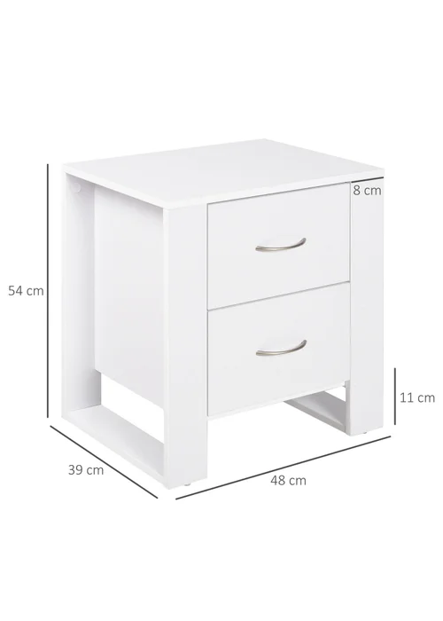 HOMCOM White 2 Drawer Boxy Bedside Table (48cm x 39cm x 54cm) - One Size Image 3