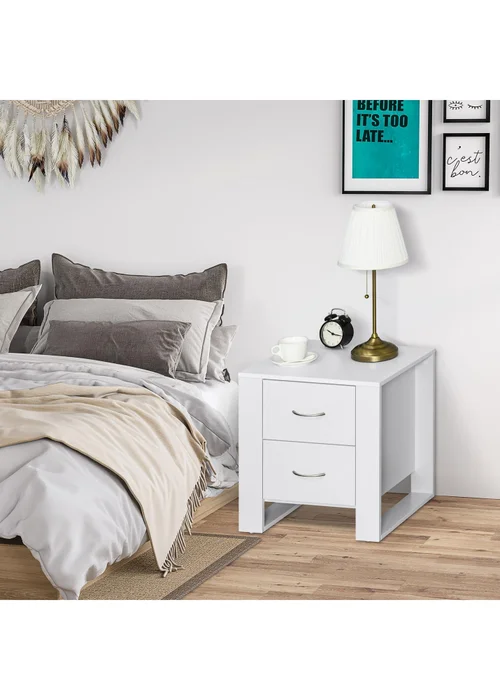 HOMCOM White 2 Drawer Boxy Bedside Table (48cm x 39cm x 54cm) - One Size Image 1
