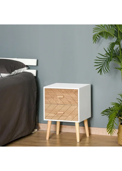 HOMCOM White 2 Drawers Bedside Table (40cm x 30cm x 55.5cm) - One Size Image 2
