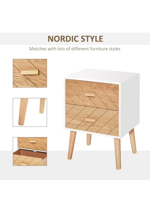 HOMCOM White 2 Drawers Bedside Table (40cm x 30cm x 55.5cm) - One Size Image 4