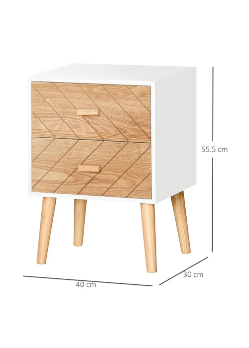 HOMCOM White 2 Drawers Bedside Table (40cm x 30cm x 55.5cm) - One Size Image 3