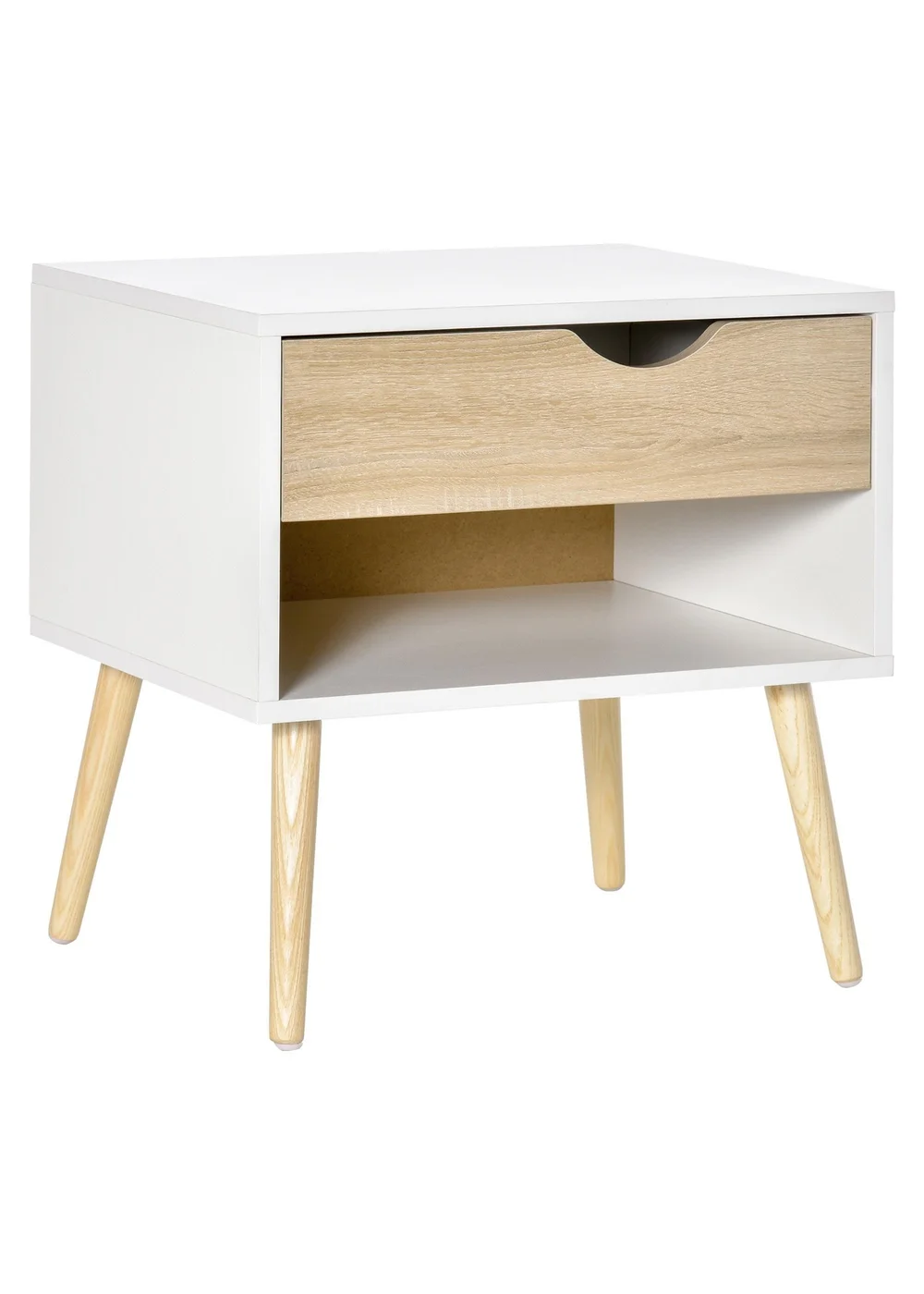 HOMCOM White Bedside Table with Drawer & Shelf (50cm x 39cm x 51cm) - One Size Image 1
