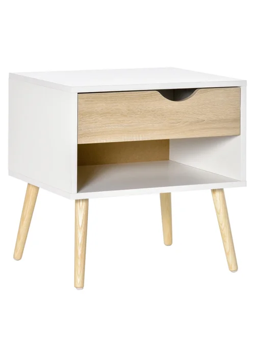 HOMCOM White Bedside Table with Drawer & Shelf (50cm x 39cm x 51cm) - One Size Image 1