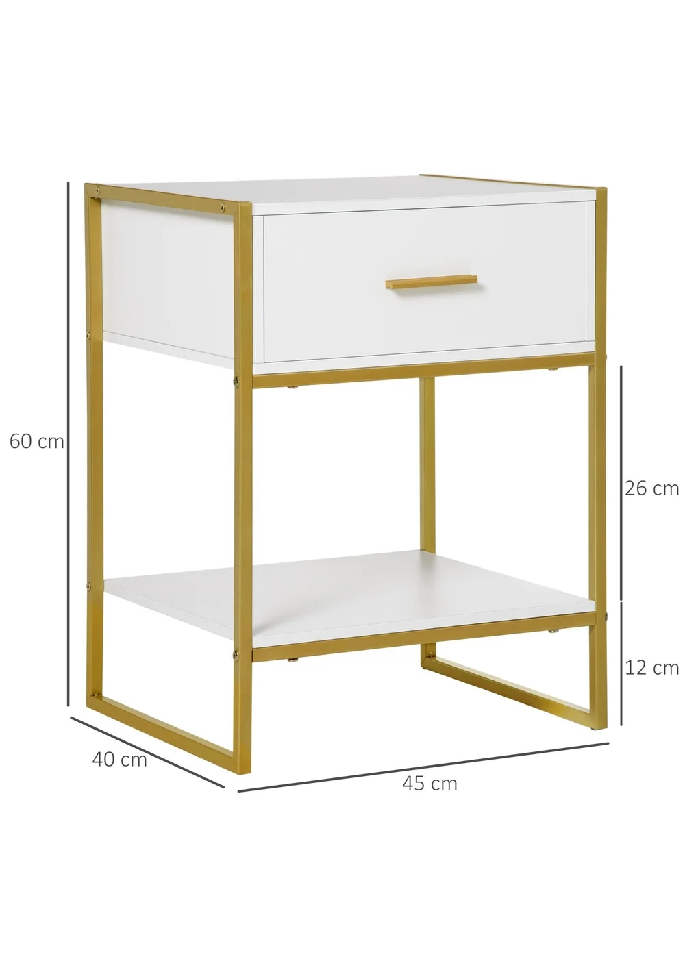 HOMCOM White Modern Bedside Table (45cm x 40cm x 60cm) - One Size Image 3