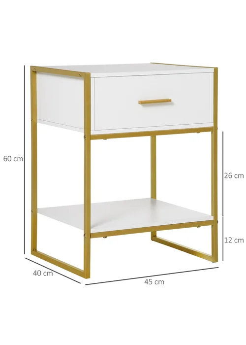 HOMCOM White Modern Bedside Table (45cm x 40cm x 60cm) - One Size Image 3