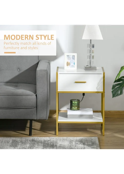 HOMCOM White Modern Bedside Table (45cm x 40cm x 60cm) - One Size Image 5