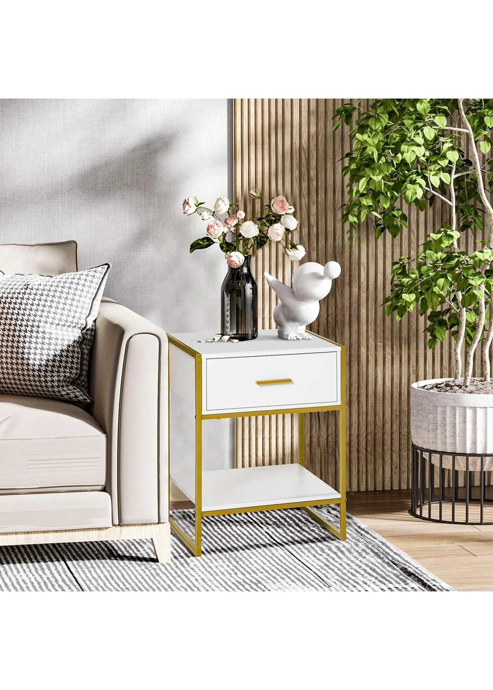 HOMCOM White Modern Bedside Table (45cm x 40cm x 60cm) - One Size Image 4