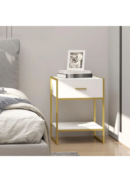 HOMCOM White Modern Bedside Table (45cm x 40cm x 60cm) - One Size Image 2