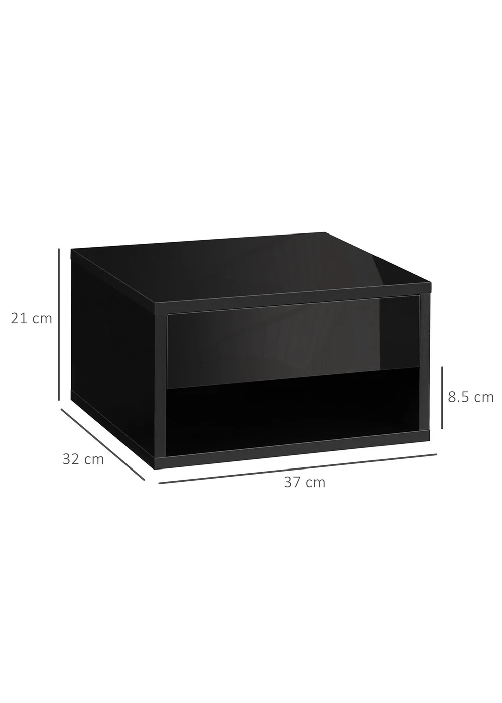 HOMCOM Black Floating Bedside Table Set of 2 (37cm x 32cm x 21cm) - One Size Image 3