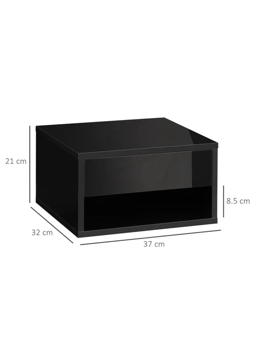 HOMCOM Black Floating Bedside Table Set of 2 (37cm x 32cm x 21cm) - One Size Image 3