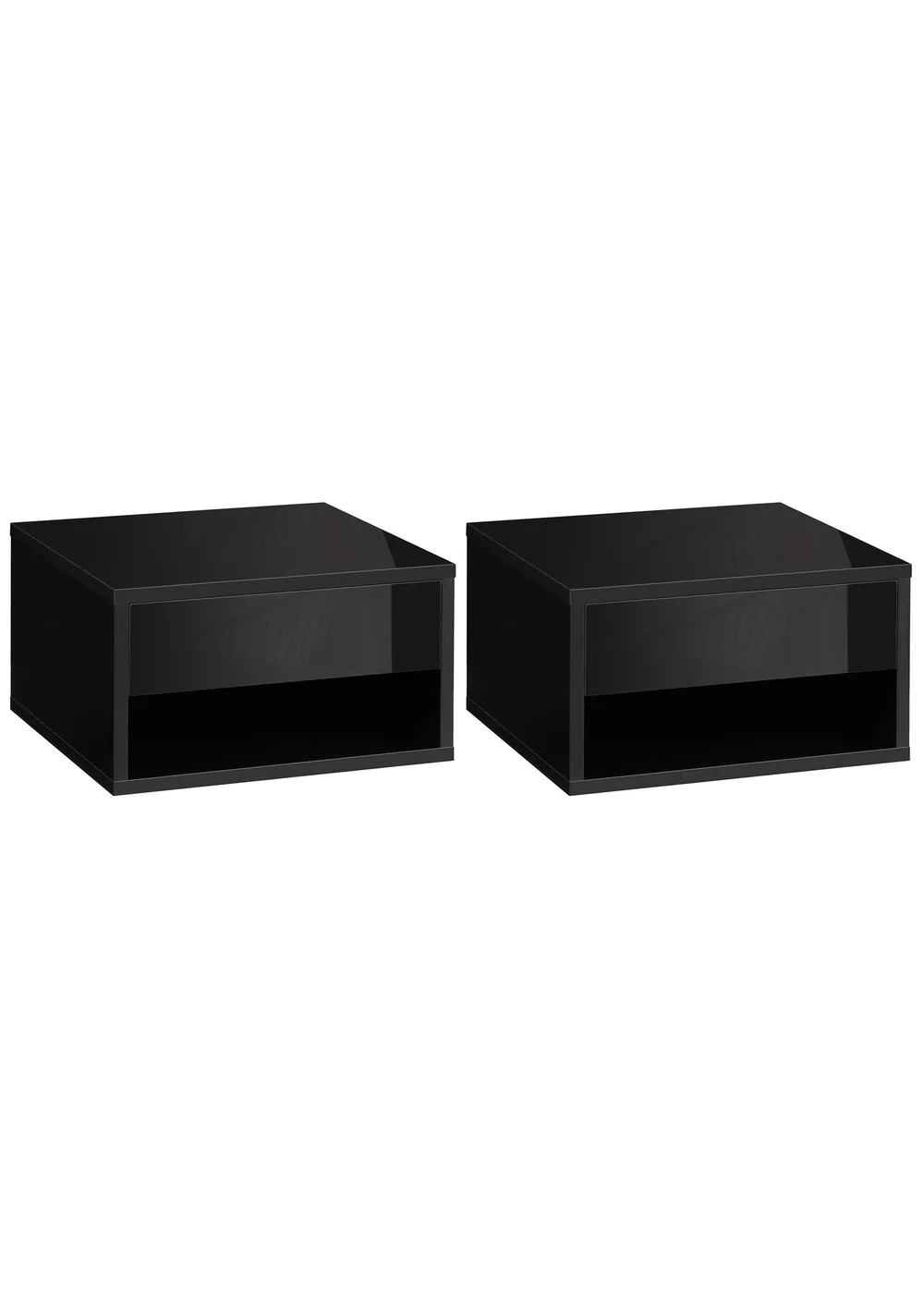 HOMCOM Black Floating Bedside Table Set of 2 (37cm x 32cm x 21cm) - One Size Image 2