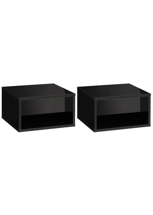HOMCOM Black Floating Bedside Table Set of 2 (37cm x 32cm x 21cm) - One Size Image 2