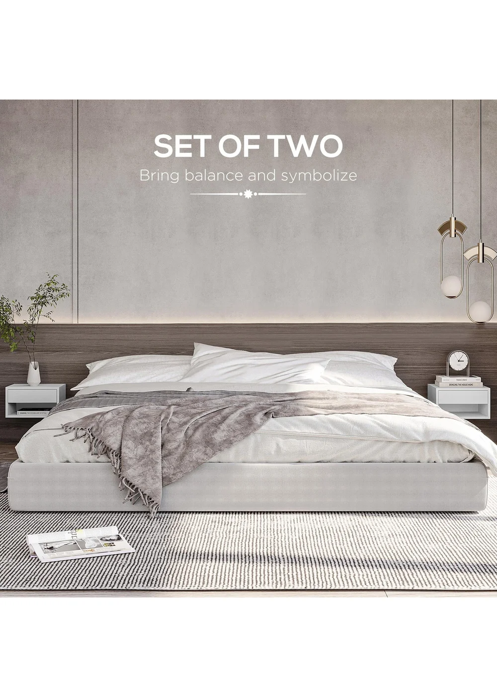 HOMCOM White Floating Bedside Table Set of 2 (37cm x 32cm x 21cm) - One Size Image 4