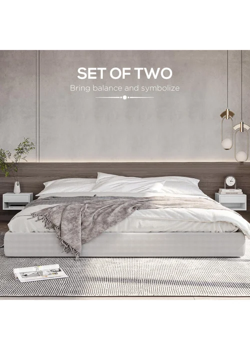 HOMCOM White Floating Bedside Table Set of 2 (37cm x 32cm x 21cm) - One Size Image 4