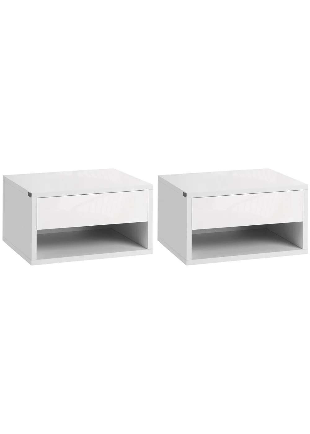 HOMCOM White Floating Bedside Table Set of 2 (37cm x 32cm x 21cm) - One Size Image 2