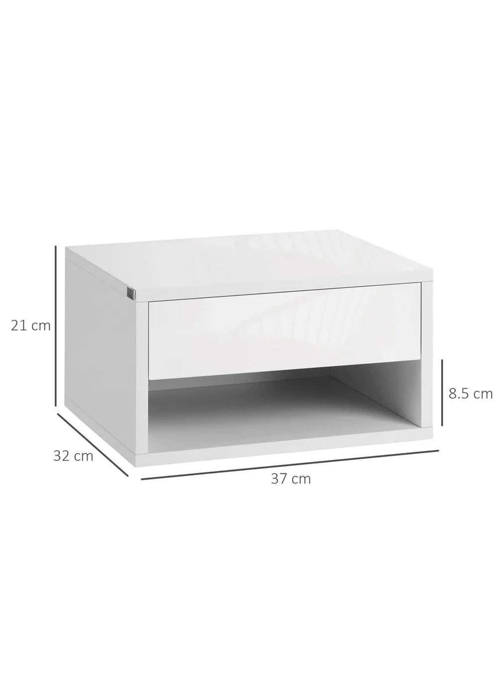 HOMCOM White Floating Bedside Table Set of 2 (37cm x 32cm x 21cm) - One Size Image 3