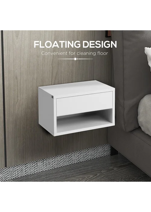 HOMCOM White Floating Bedside Table Set of 2 (37cm x 32cm x 21cm) - One Size Image 5