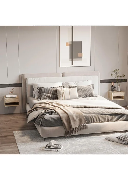 HOMCOM Natural Floating Bedside Table Set of 2 (37cm x 32cm x 21cm) - One Size Image 1