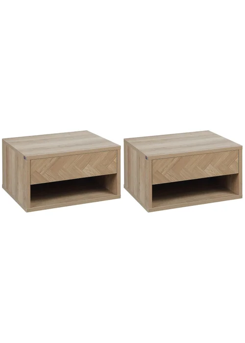 HOMCOM Natural Floating Bedside Table Set of 2 (37cm x 32cm x 21cm) - One Size Image 2