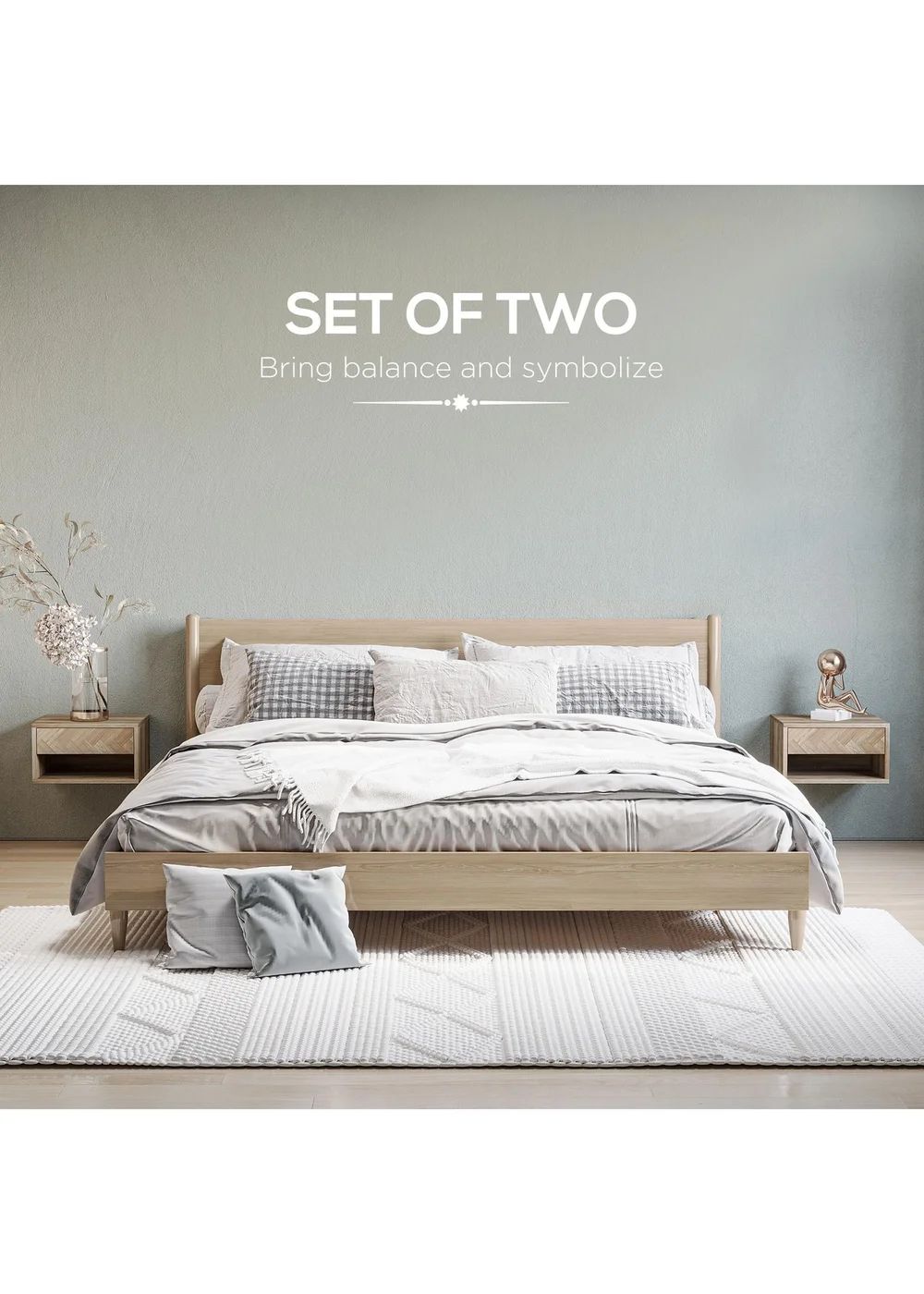 HOMCOM Natural Floating Bedside Table Set of 2 (37cm x 32cm x 21cm) - One Size Image 4