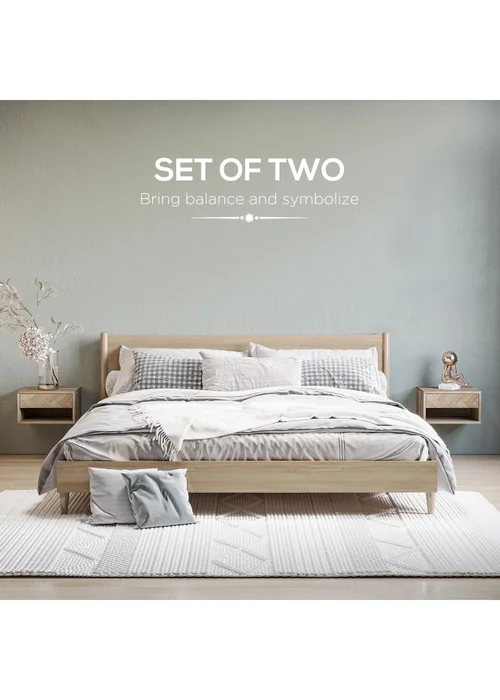 HOMCOM Natural Floating Bedside Table Set of 2 (37cm x 32cm x 21cm) - One Size Image 4