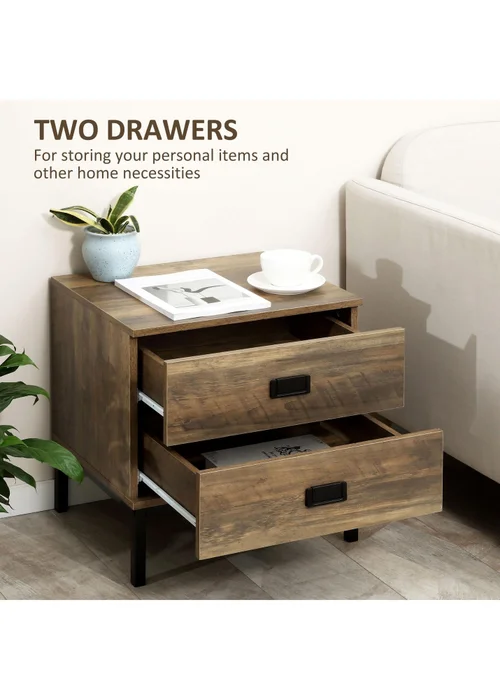 HOMCOM Brown Retro Metal Frame Bedside Table (45cm x 39cm x 50cm) - One Size Image 5