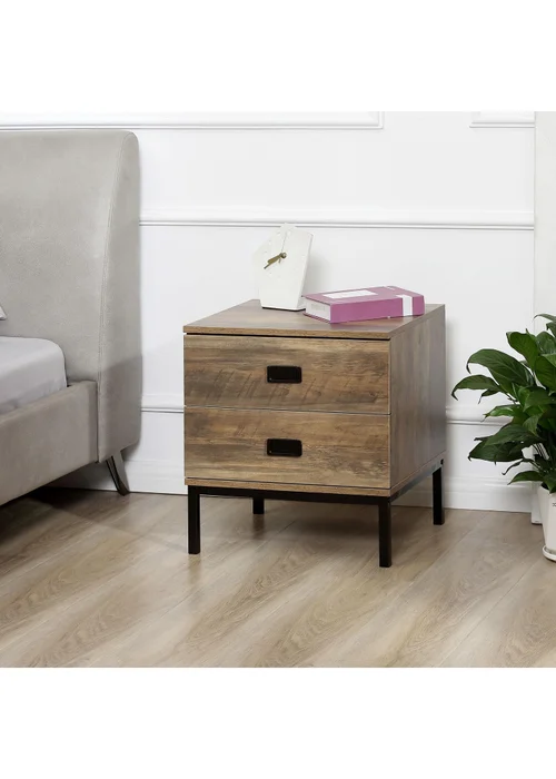 HOMCOM Brown Retro Metal Frame Bedside Table (45cm x 39cm x 50cm) - One Size Image 1