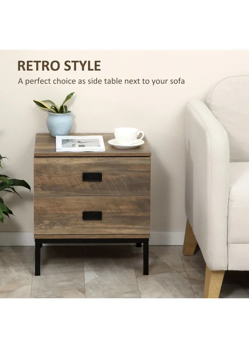 HOMCOM Brown Retro Metal Frame Bedside Table (45cm x 39cm x 50cm) - One Size Image 4