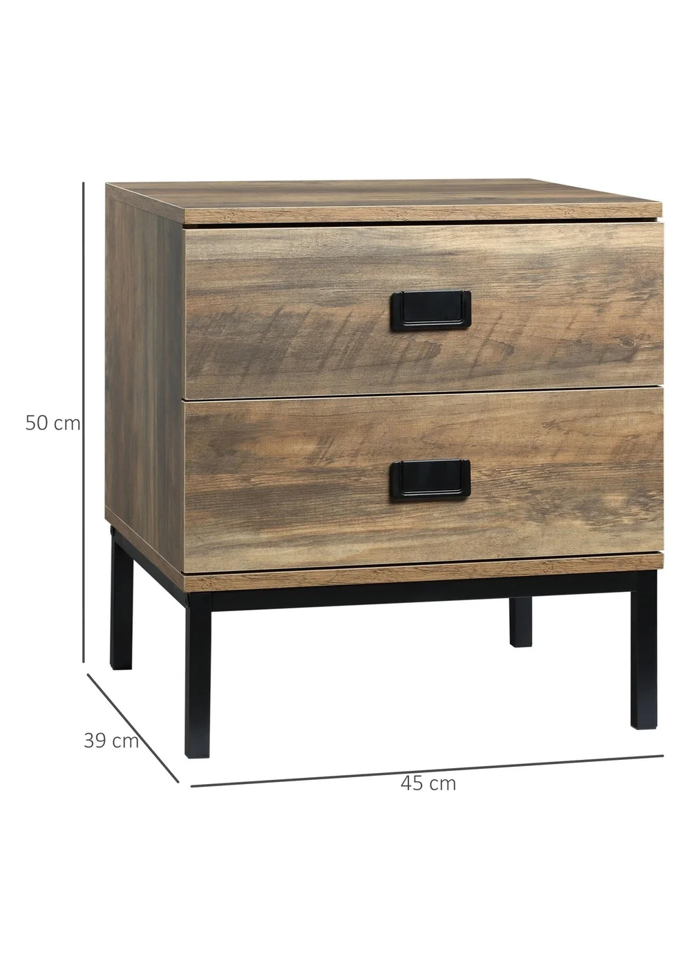 HOMCOM Brown Retro Metal Frame Bedside Table (45cm x 39cm x 50cm) - One Size Image 3
