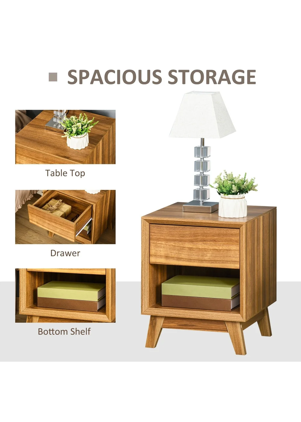 HOMCOM Brown Storage Organizer Bedside Table (40cm x 40cm x 50cm) - No Size Image 5
