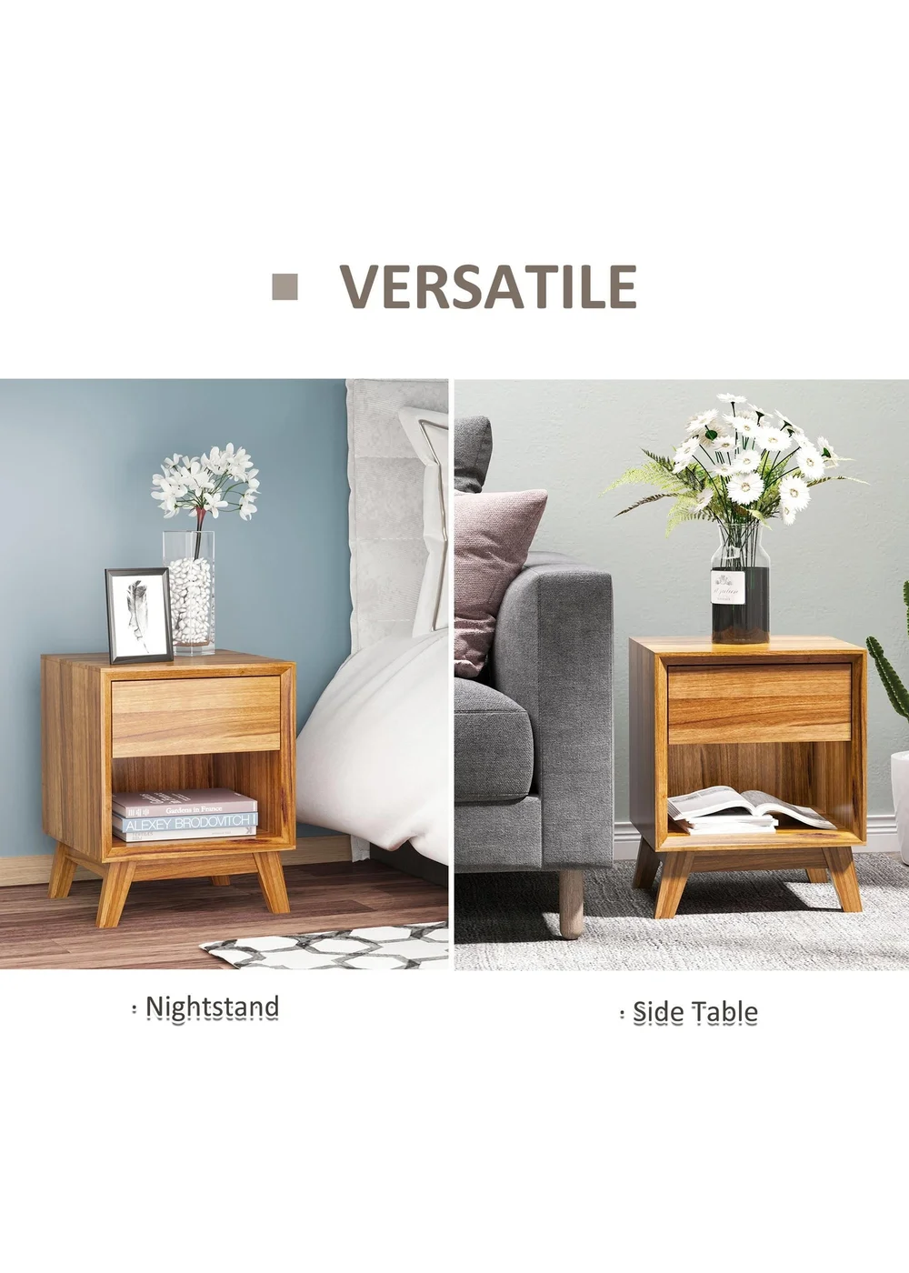 HOMCOM Brown Storage Organizer Bedside Table (40cm x 40cm x 50cm) - No Size Image 4