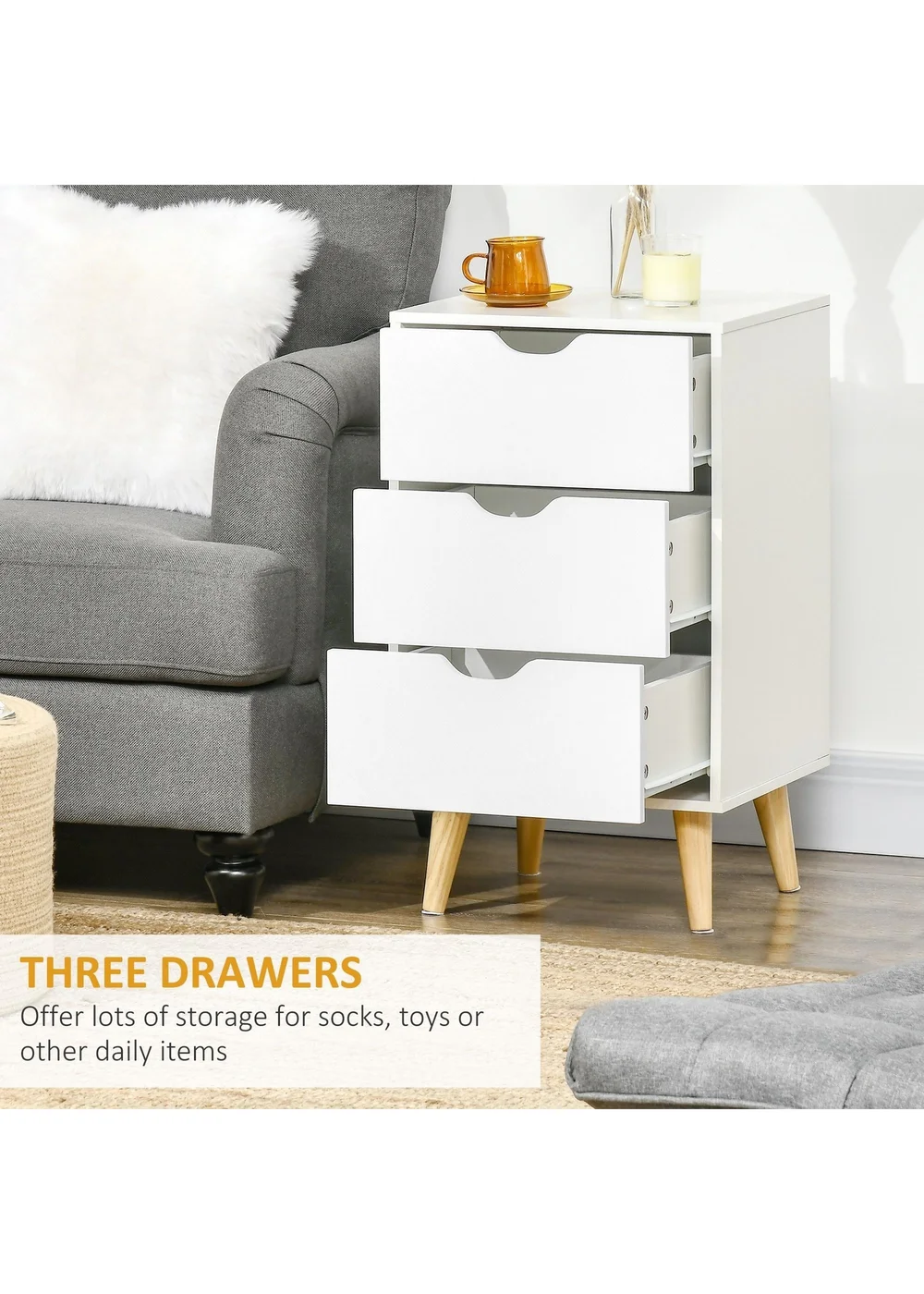 HOMCOM White 3 Drawer Unit Storage Chest (40cm x 35cm x 68.5cm) - One Size Image 5
