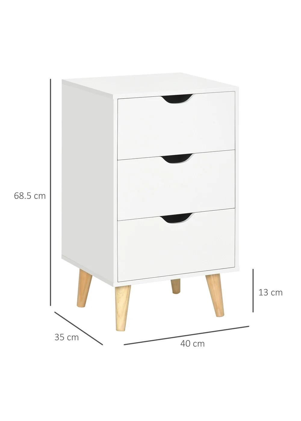 HOMCOM White 3 Drawer Unit Storage Chest (40cm x 35cm x 68.5cm) - One Size Image 3