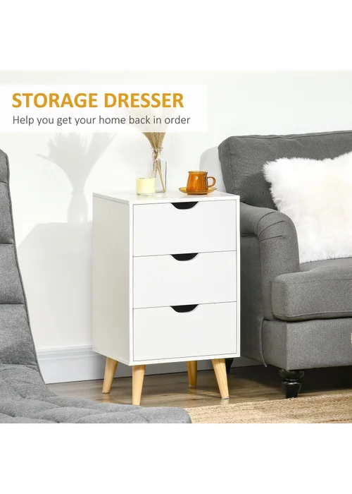 HOMCOM White 3 Drawer Unit Storage Chest (40cm x 35cm x 68.5cm) - One Size Image 4