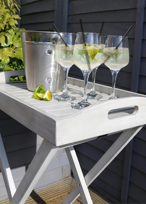 Charles Bentley FSC Acacia White Wooden Garden Butler Tray (H74 x L39 x W60cm) - One Size Image 1