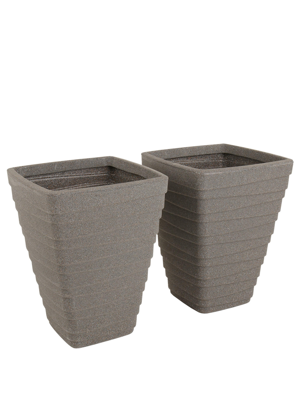 Charles Bentley Grey Pair of Tall Trojan Square Granite Pots (Dia. 40cm) - One Size Image 2