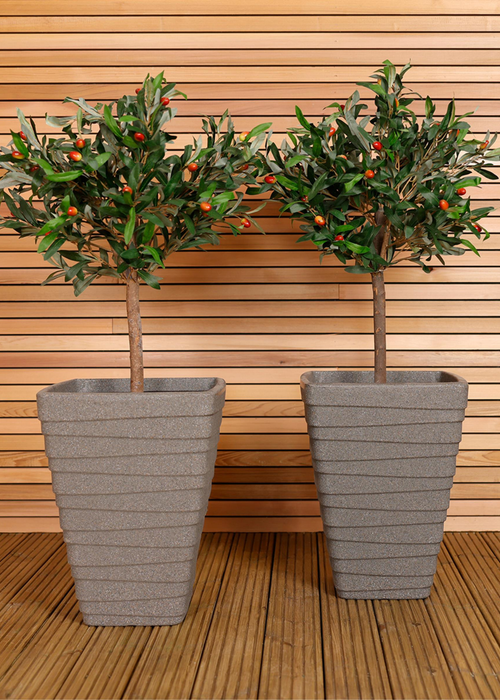Charles Bentley Grey Pair of Tall Trojan Square Granite Pots (Dia. 40cm) - One Size Image 1