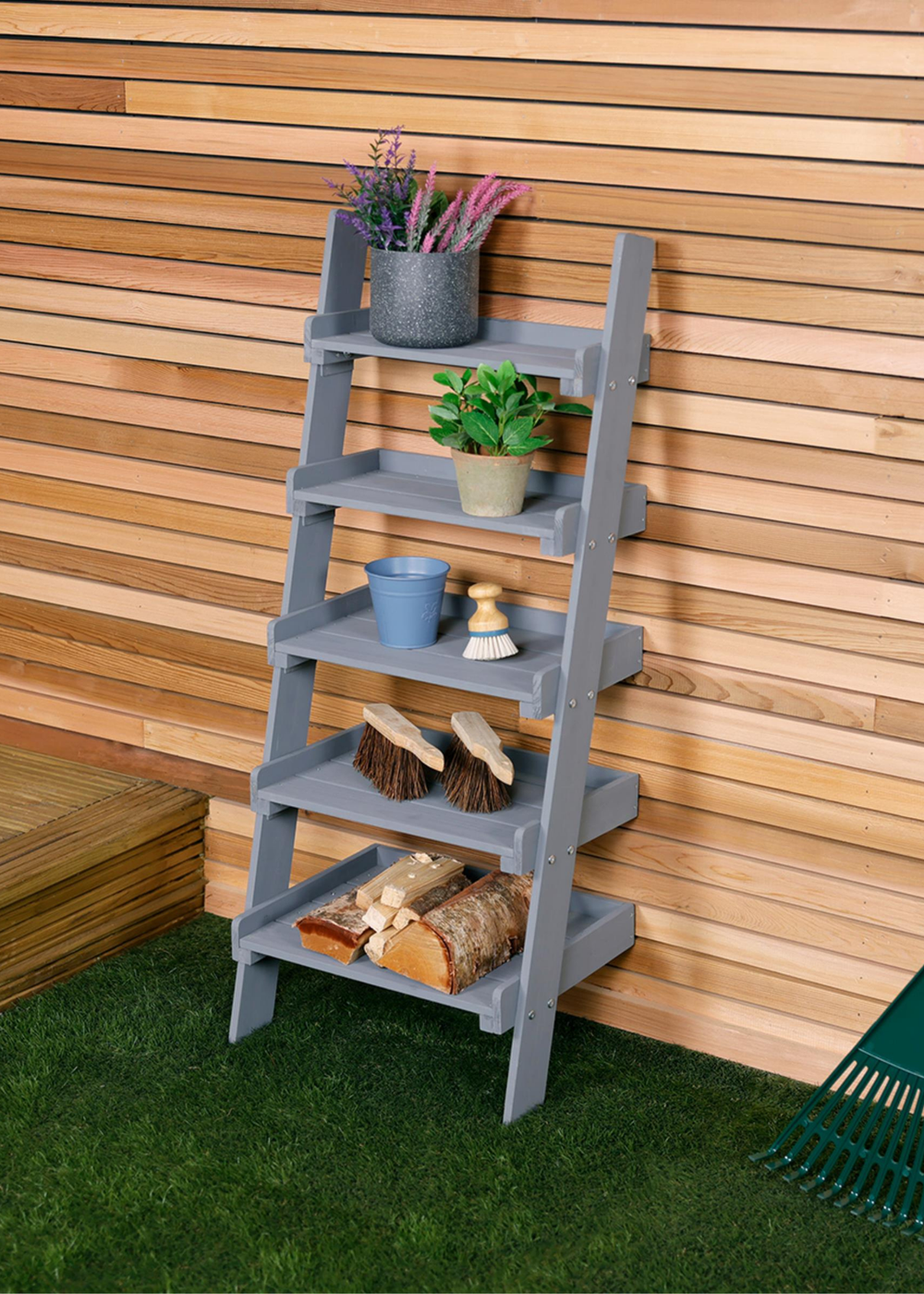 Charles Bentley FSC Slim Grey Tall Ladder Planter (H110 x D33 x W45cm) - One Size Image 1