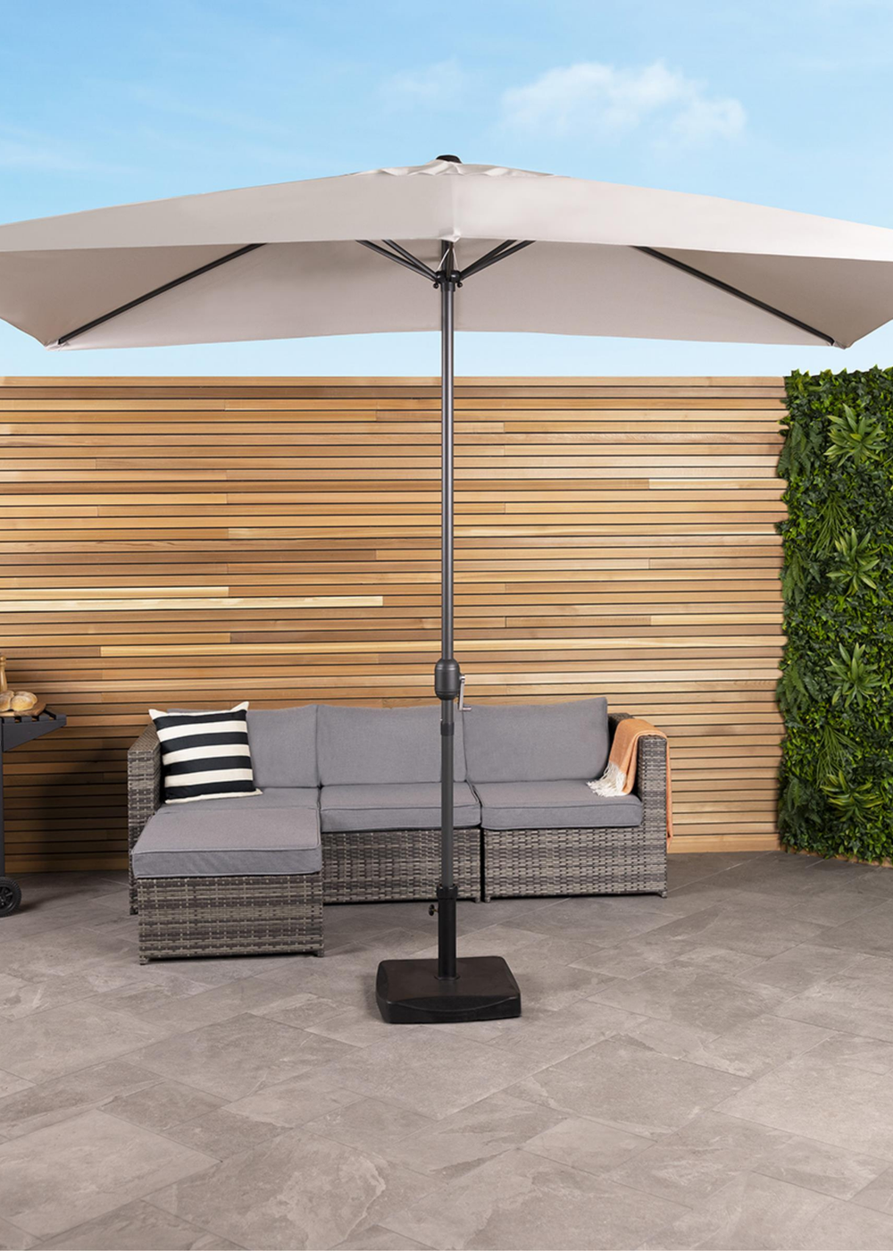 Charles Bentley Rectangular Outdoor Garden Light Grey Parasol Umbrella (3m x 2m) - One Size Image 1