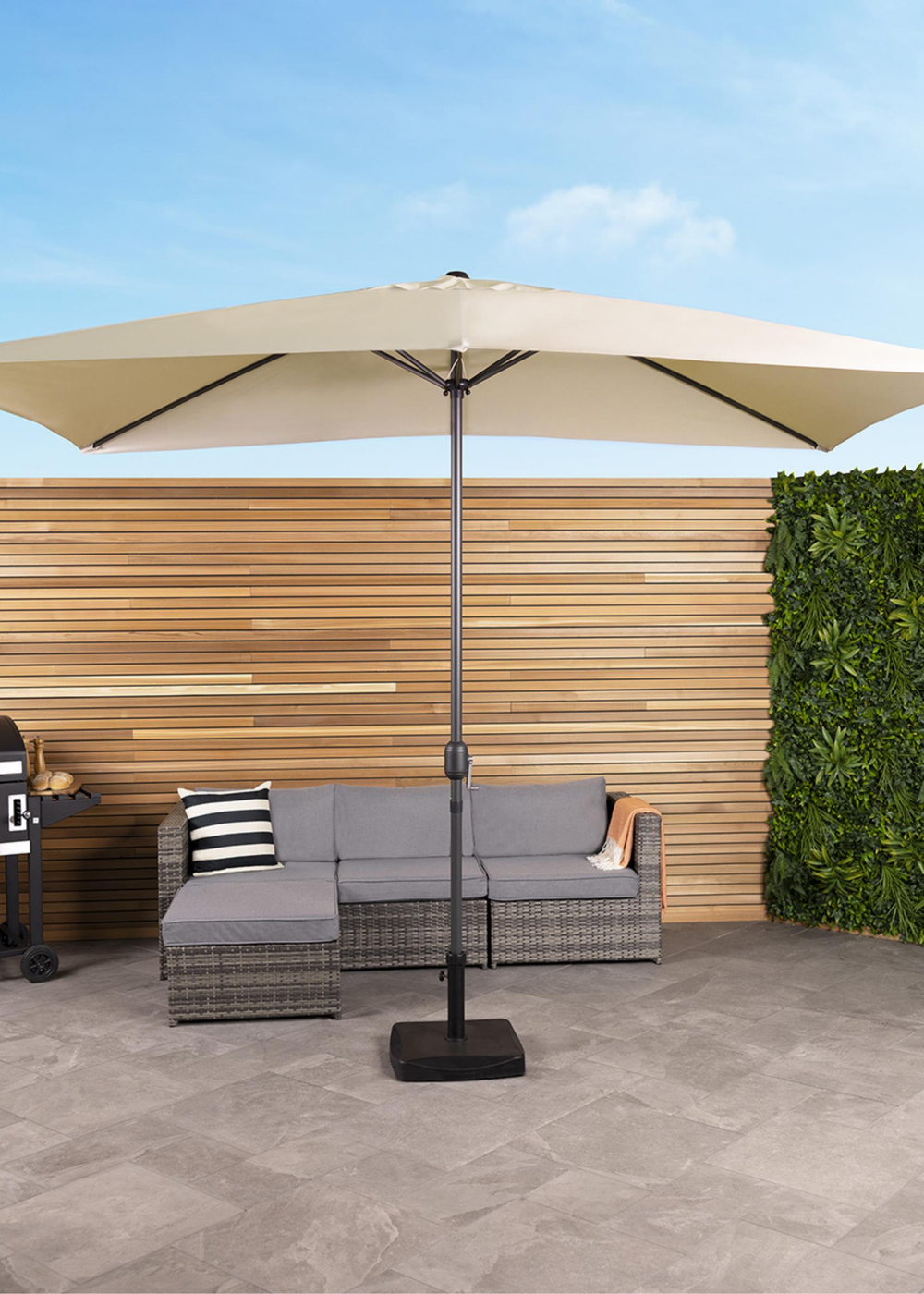 Charles Bentley Rectangular Outdoor Garden Beige Parasol Umbrella (3m x 2m) - One Size Image 1