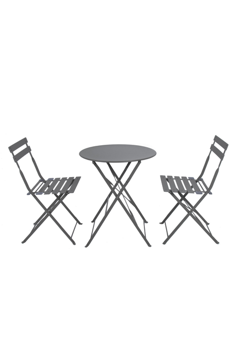 Charles Bentley Folding Metal Dark Grey Bistro Set for Patio or Garden (2 Seater) - One Size Image 2