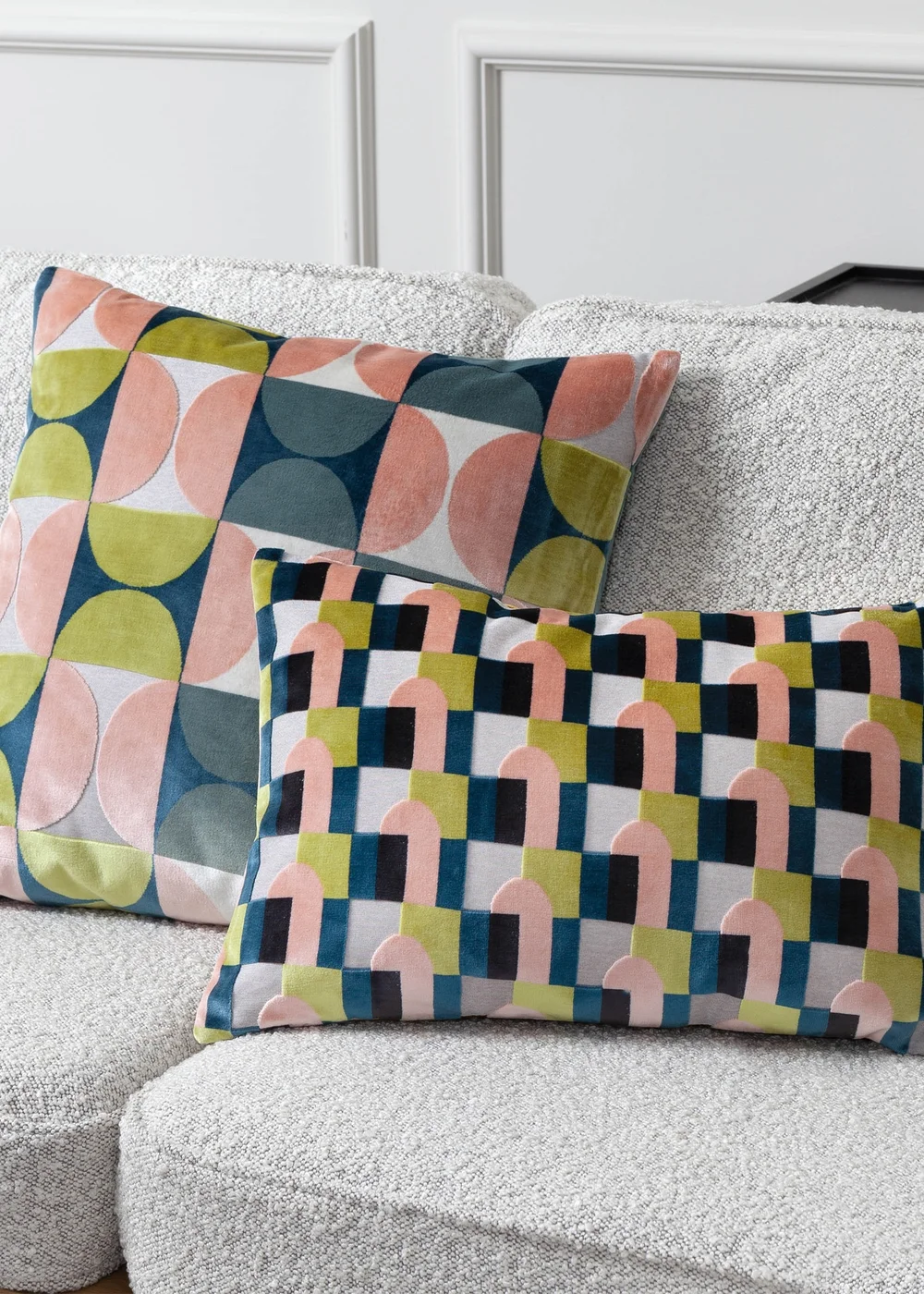 Paoletti Bardot Geometric Jacquard Filled Cushion (50 x 50 x 8cm) Pink/Avo Green - One Size Image 6
