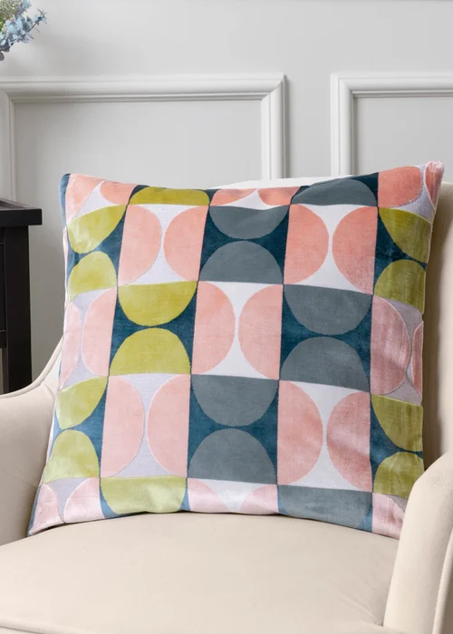 Paoletti Bardot Geometric Jacquard Filled Cushion (50 x 50 x 8cm) Pink/Avo Green - One Size Image 1